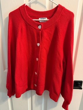 Old Navy Bright Red Heart-Button Crewneck Cardigan